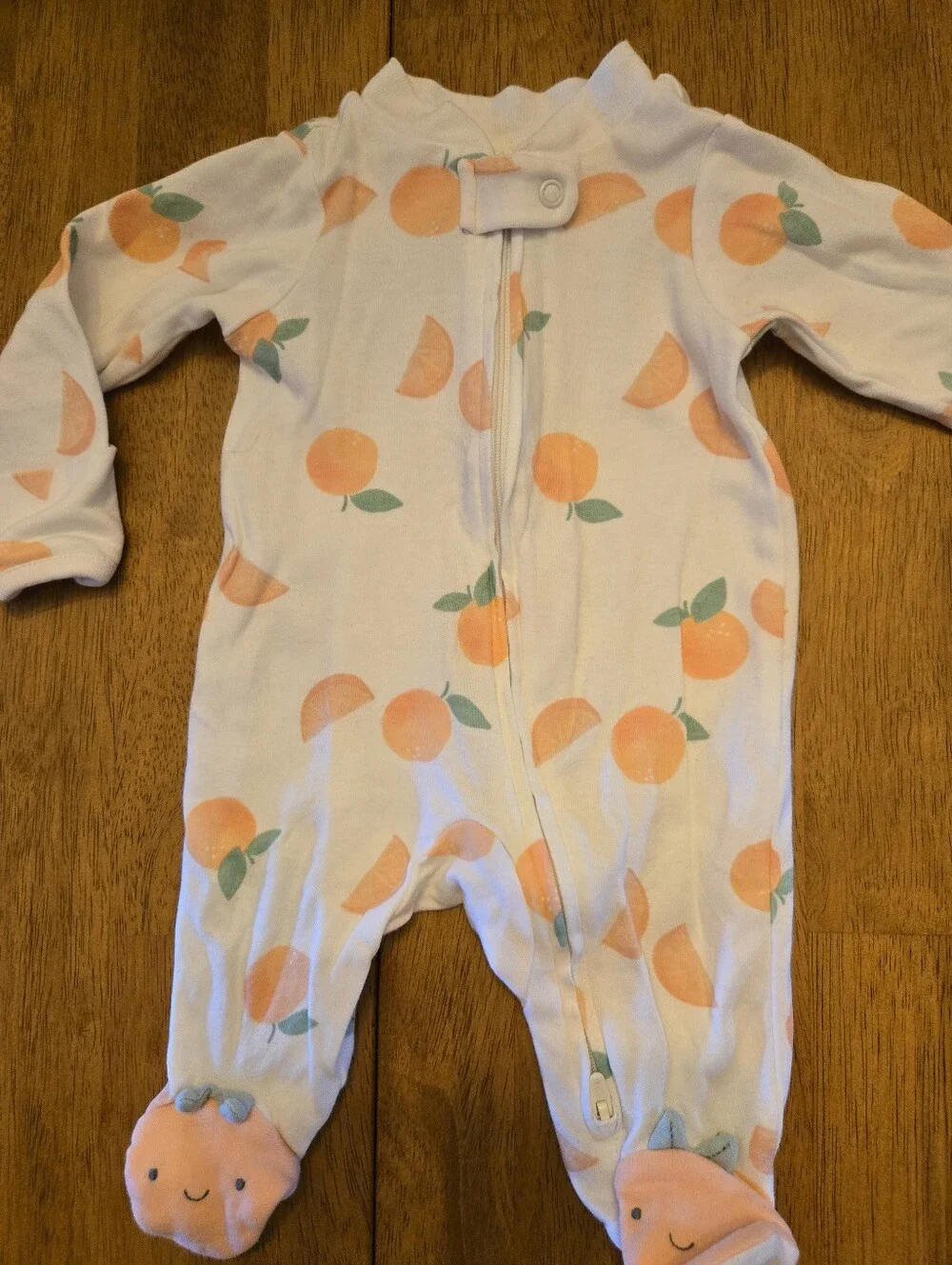 Carter's White Peach-Print Footed One-Piece